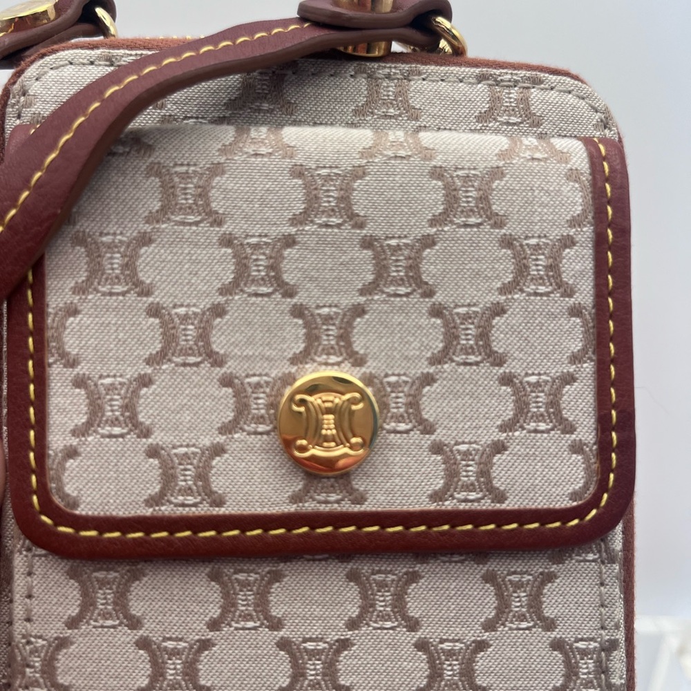 Authentic Celine Beige Jacquard and Brown Trim Crossbody Phone Pouch - Picture 3 of 8
